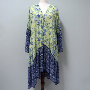 All Worthy Hunter McGrady Printed Chiffon Duster Soft Yellow L